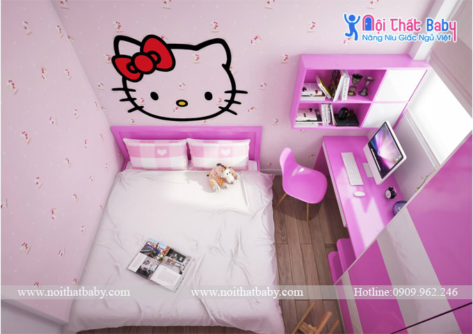 phòng ngủ bé gái hello kitty